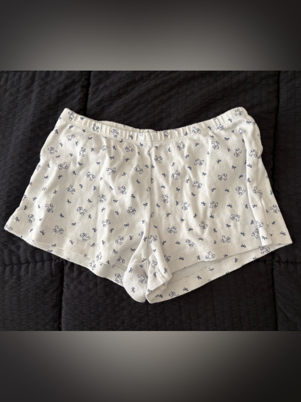 Brandy Melville White Sleep Shorts with Navy Bear Print One Size